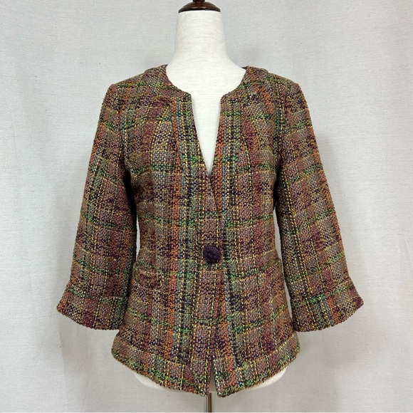 Coldwater Creek Jackets & Blazers - Coldwater Creek Brown Plaid Tweed Blazer Size 4
